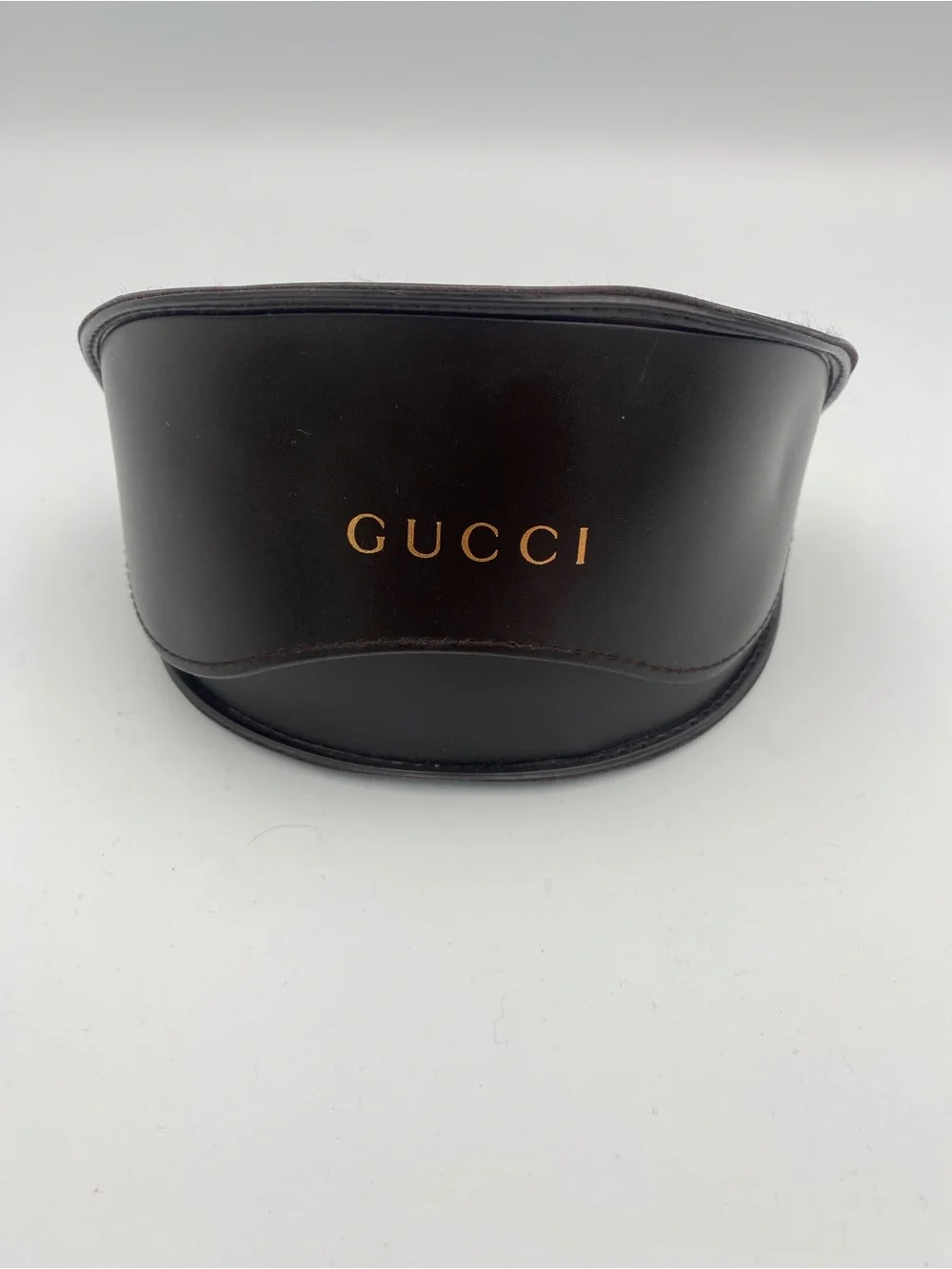 Gucci Brown Leather Sunglasses Case with Gold Logo